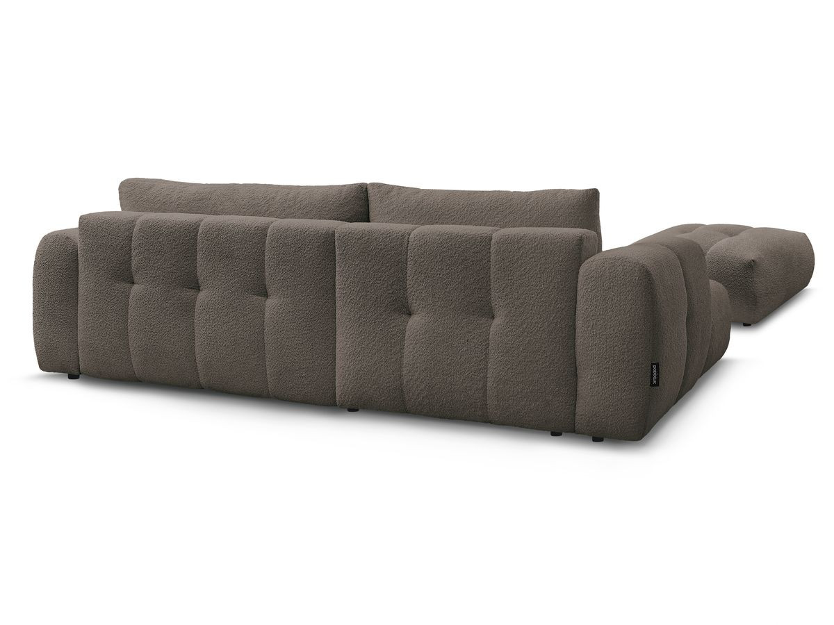 Canapé d'angle convertible FUJI tissu bouclette avec pouf