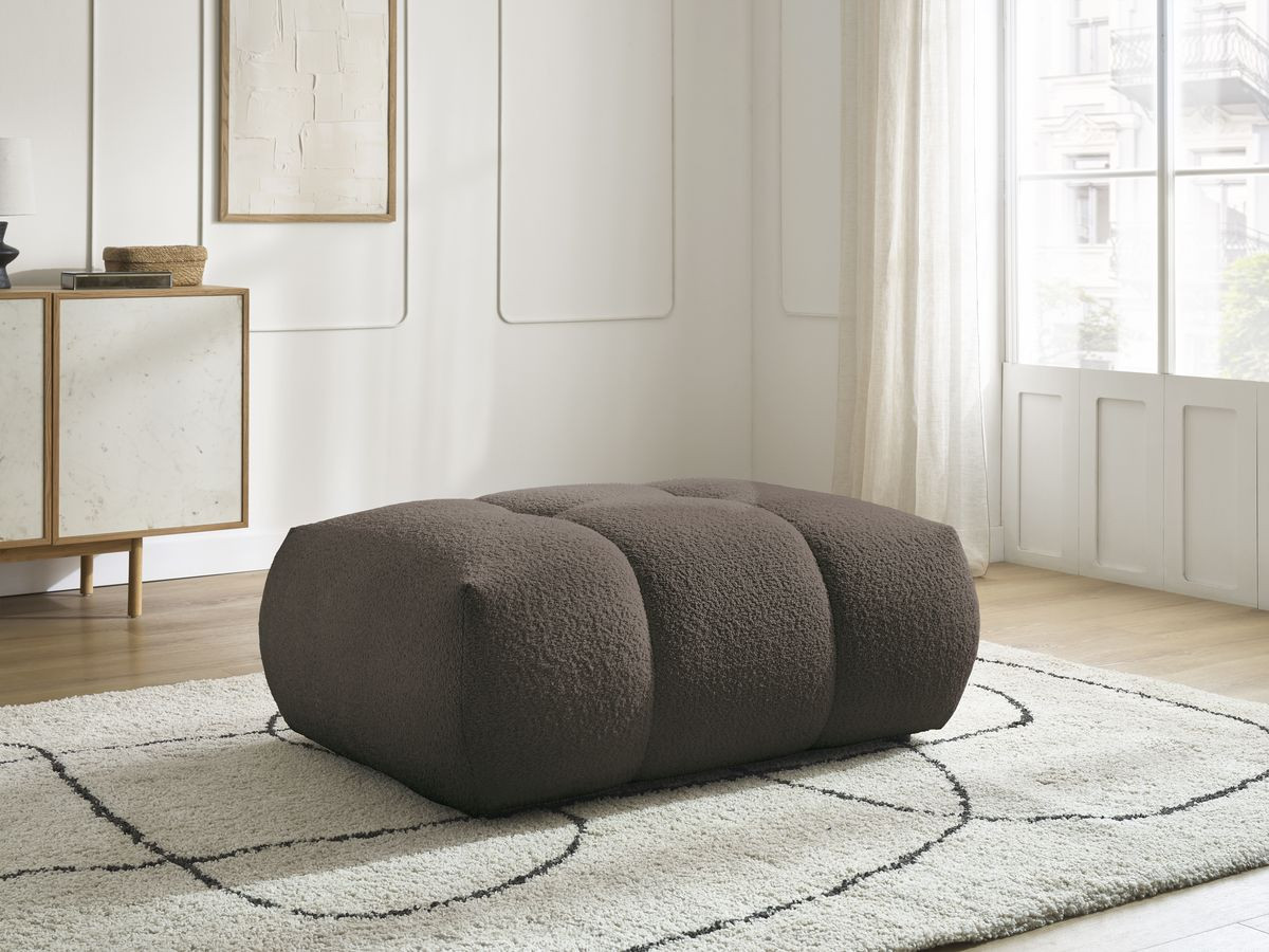Canapé d'angle convertible FUJI tissu bouclette avec pouf