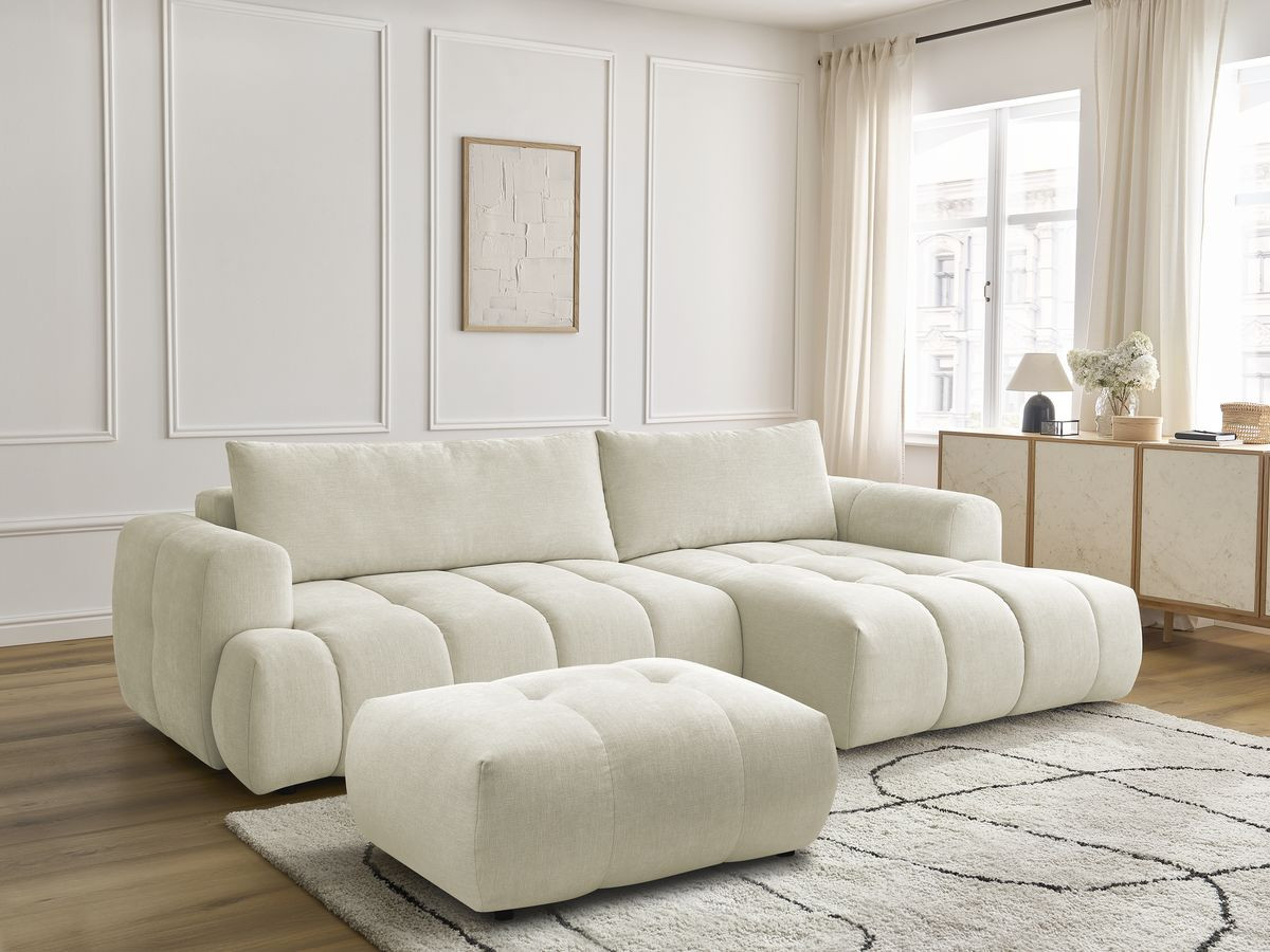 Canapé d'angle convertible FUJI lisse avec pouf beige — vue 5