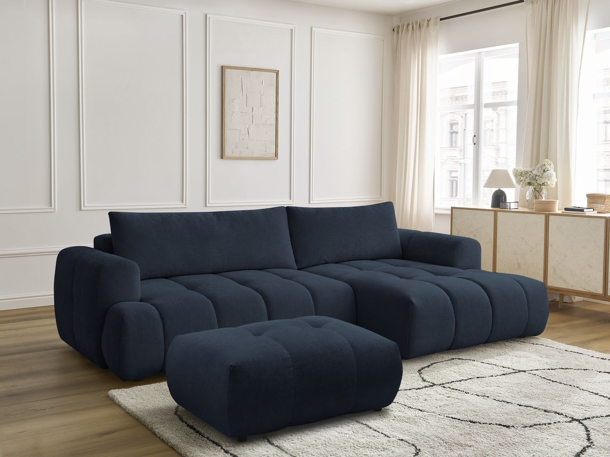 Canapé d'angle convertible FUJI lisse avec pouf bleu foncé — vue 5