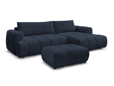 Canapé d'angle convertible FUJI tissu lisse avec pouf