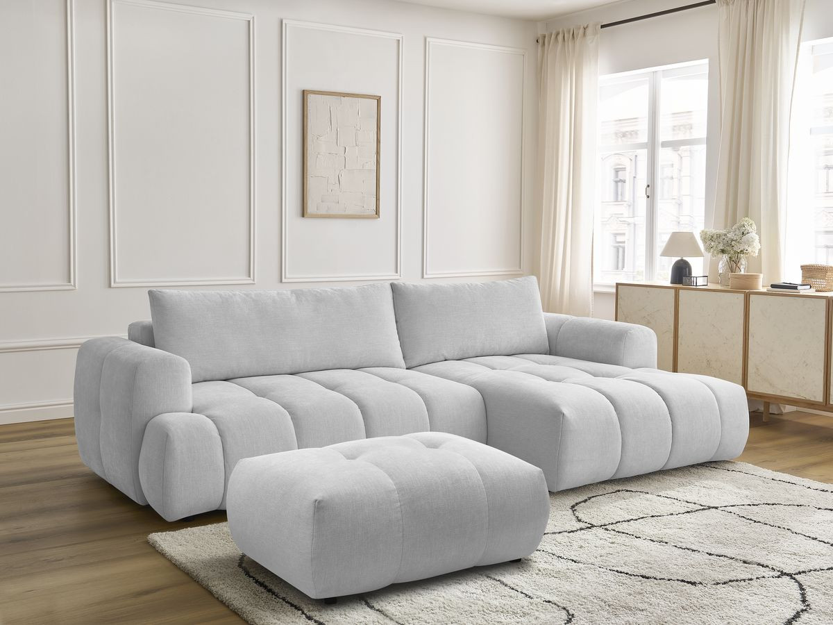 Canapé d'angle convertible FUJI lisse avec pouf gris clair — vue 5