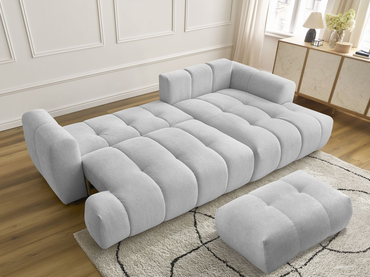 Canapé d'angle convertible FUJI tissu lisse avec pouf