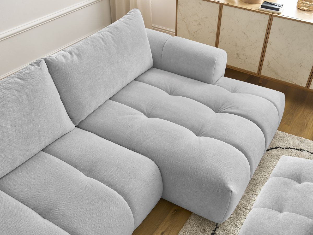 Canapé d'angle convertible FUJI tissu lisse avec pouf