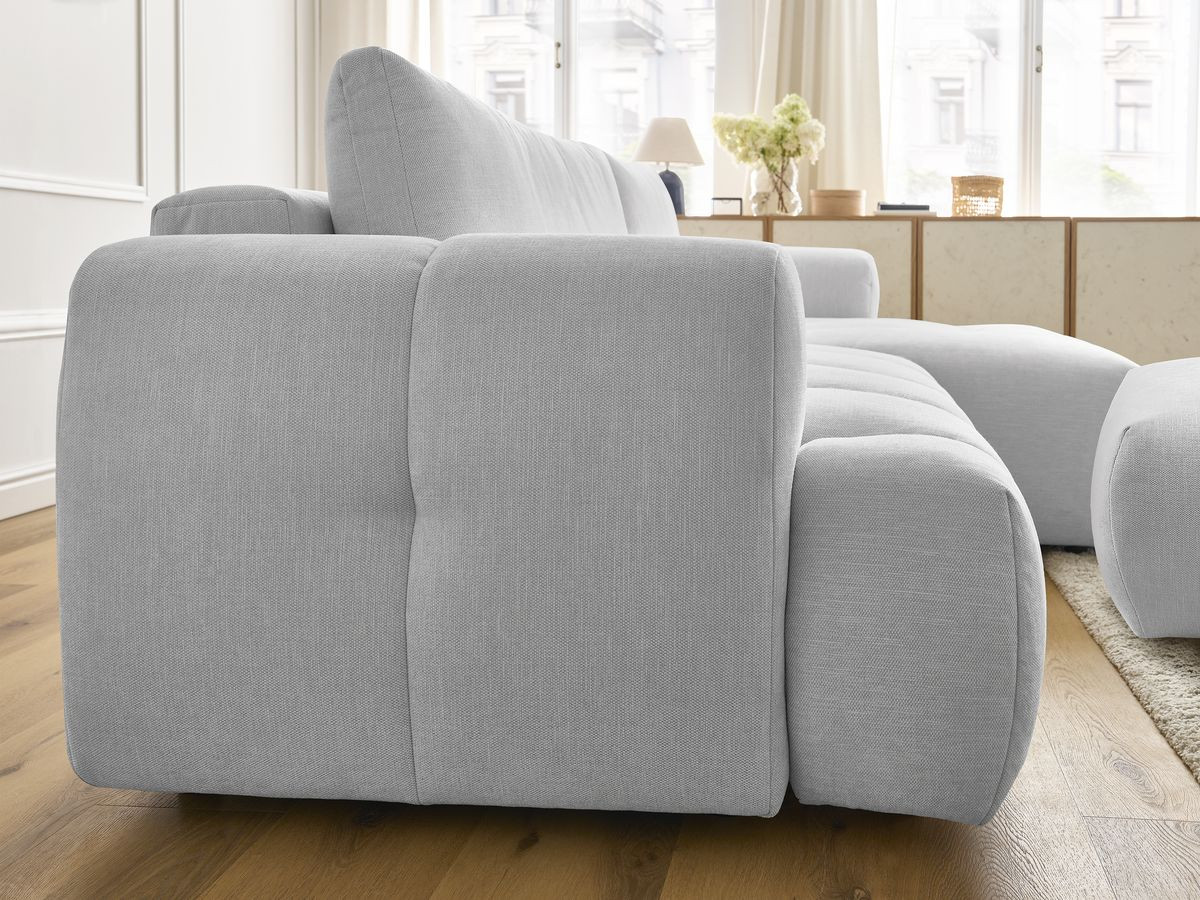 Canapé d'angle convertible FUJI tissu lisse avec pouf