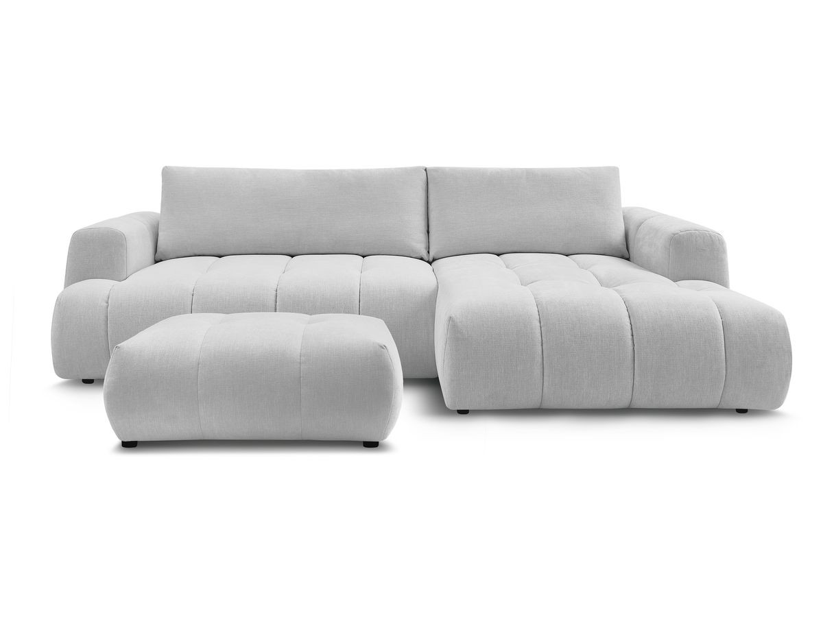 Canapé d'angle convertible FUJI tissu lisse avec pouf