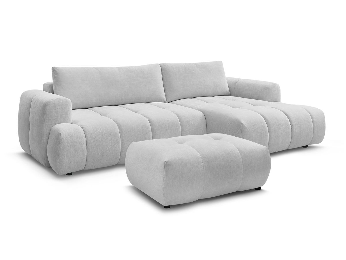Canapé d'angle convertible FUJI tissu lisse avec pouf