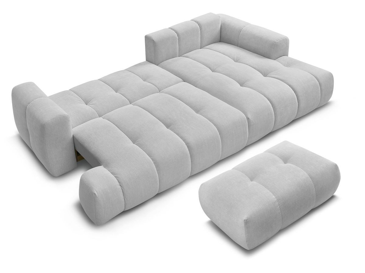 Canapé d'angle convertible FUJI tissu lisse avec pouf