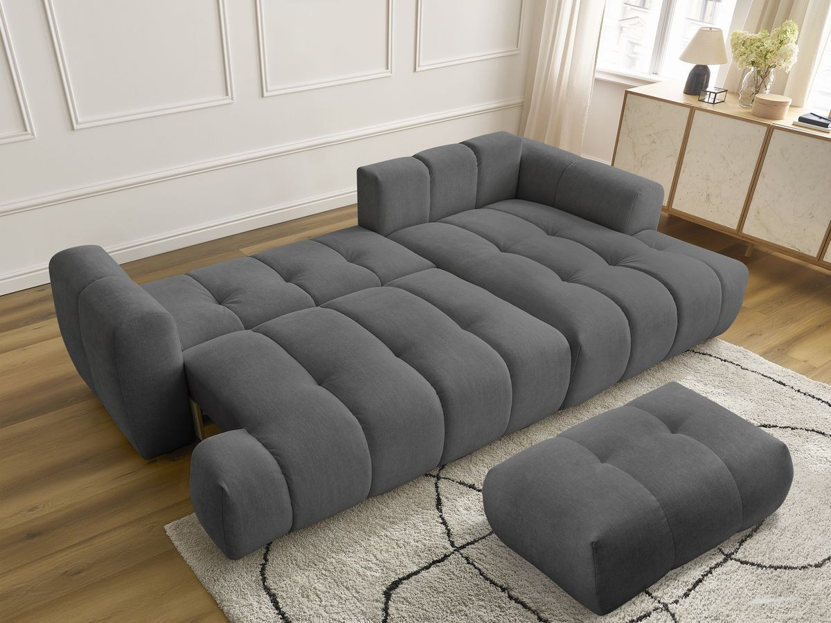 Canapé d'angle convertible FUJI tissu lisse avec pouf