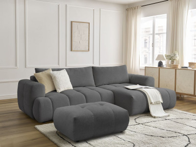 Canapé d'angle convertible FUJI tissu lisse avec pouf
