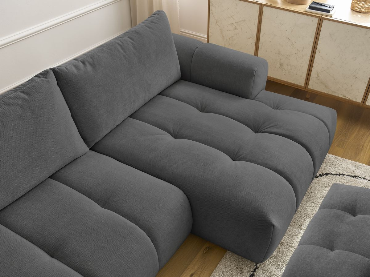 Canapé d'angle convertible FUJI tissu lisse avec pouf