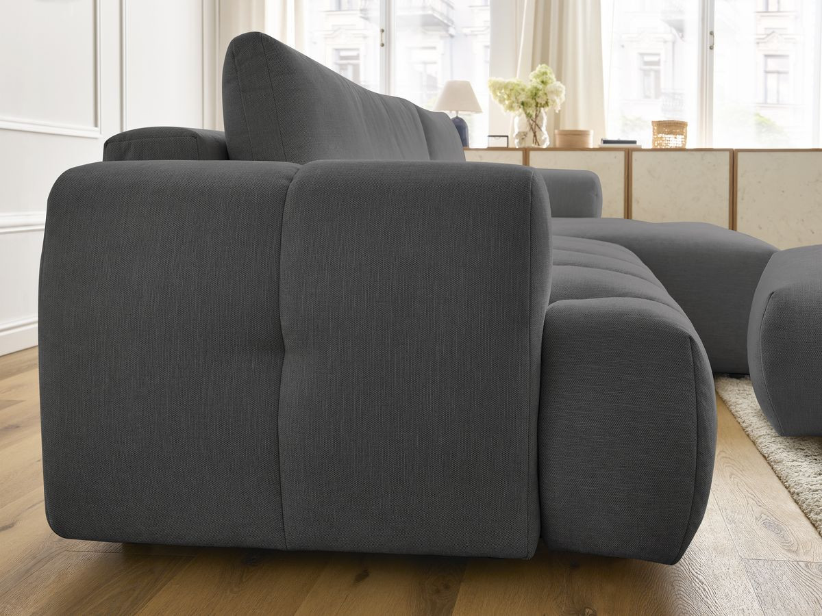 Canapé d'angle convertible FUJI tissu lisse avec pouf