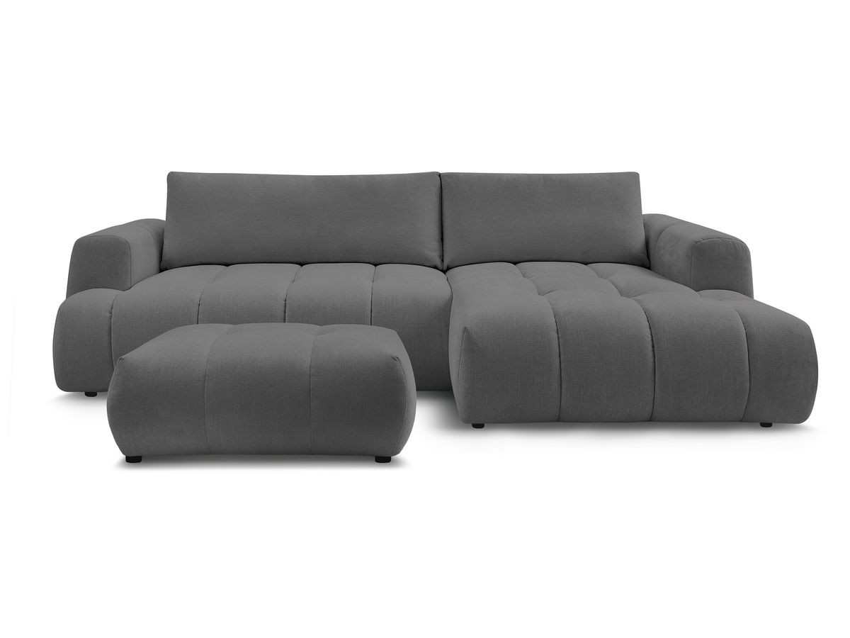 Canapé d'angle convertible FUJI tissu lisse avec pouf