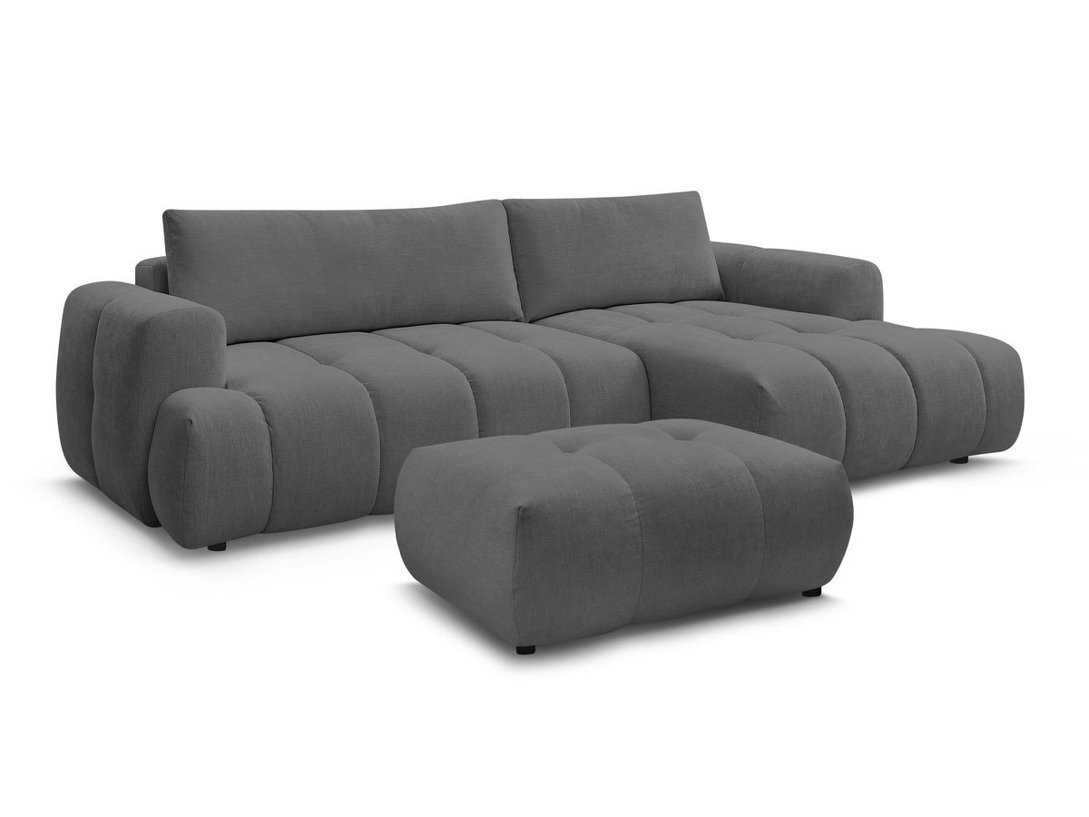 Canapé d'angle convertible FUJI tissu lisse avec pouf