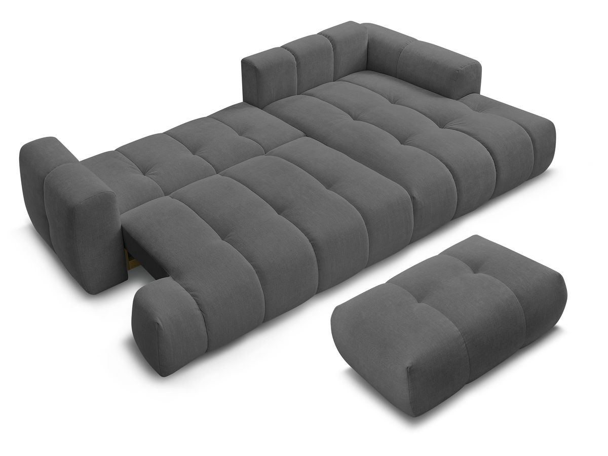 Canapé d'angle convertible FUJI tissu lisse avec pouf