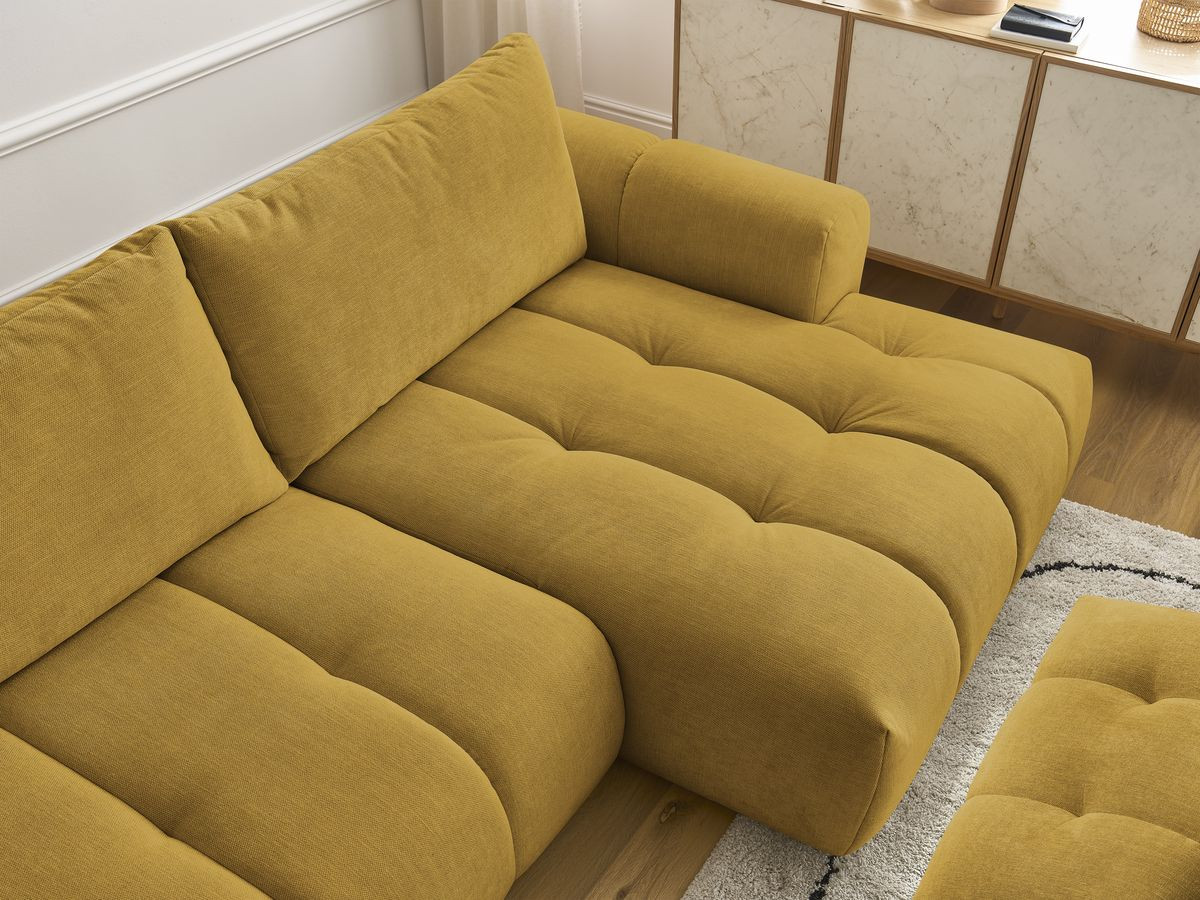 Canapé d'angle convertible FUJI tissu lisse avec pouf