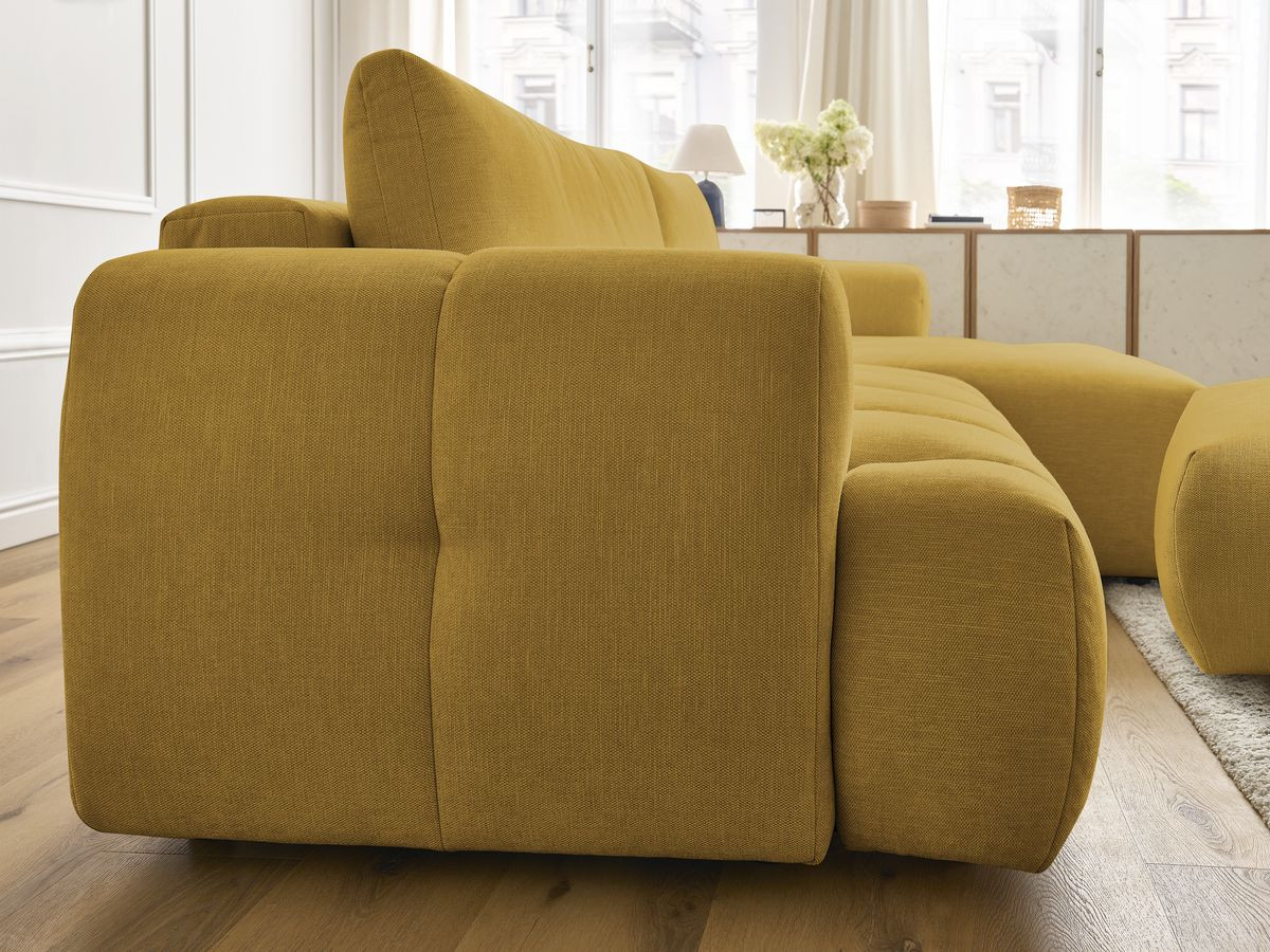 Canapé d'angle convertible FUJI tissu lisse avec pouf