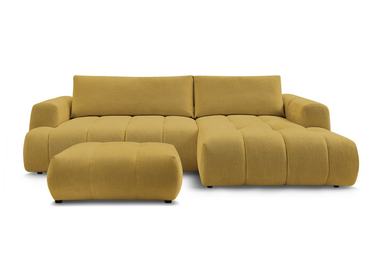 Canapé d'angle convertible FUJI tissu lisse avec pouf