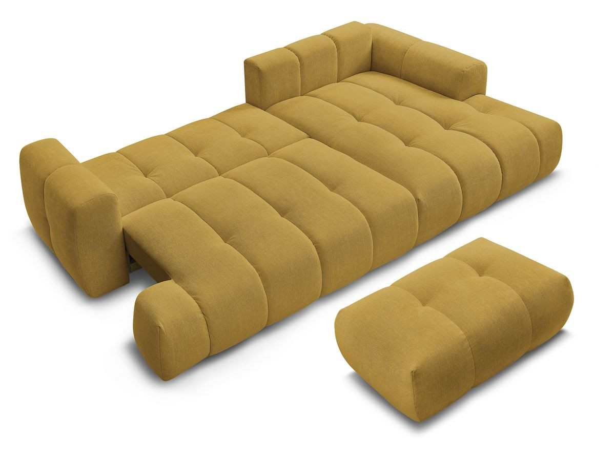 Canapé d'angle convertible FUJI tissu lisse avec pouf