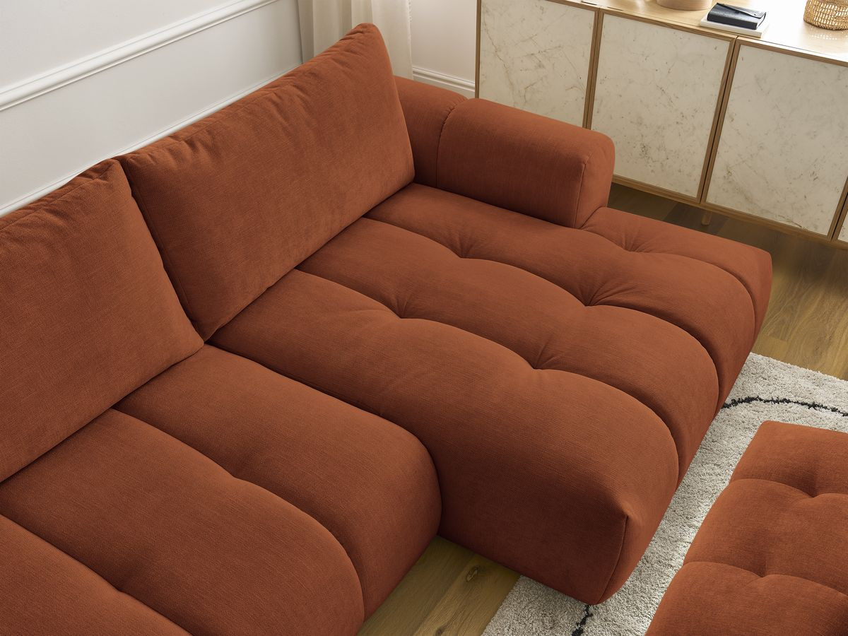 Canapé d'angle convertible FUJI tissu lisse avec pouf