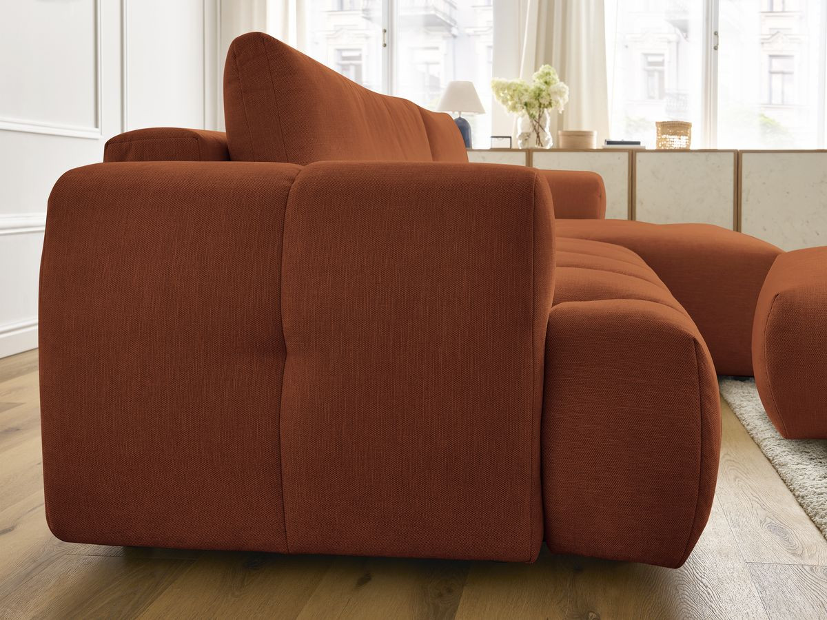 Canapé d'angle convertible FUJI tissu lisse avec pouf