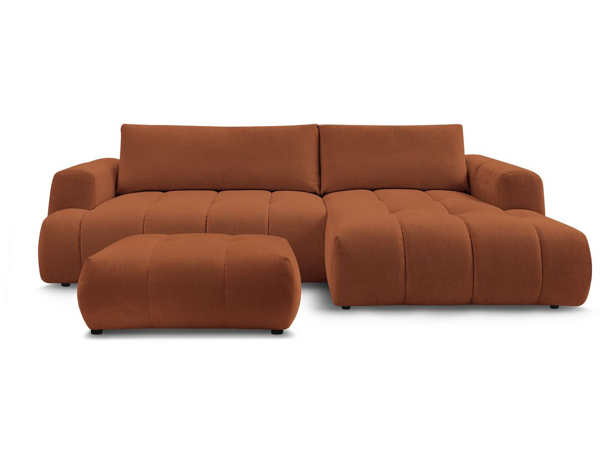 Canapé d'angle convertible FUJI tissu lisse avec pouf