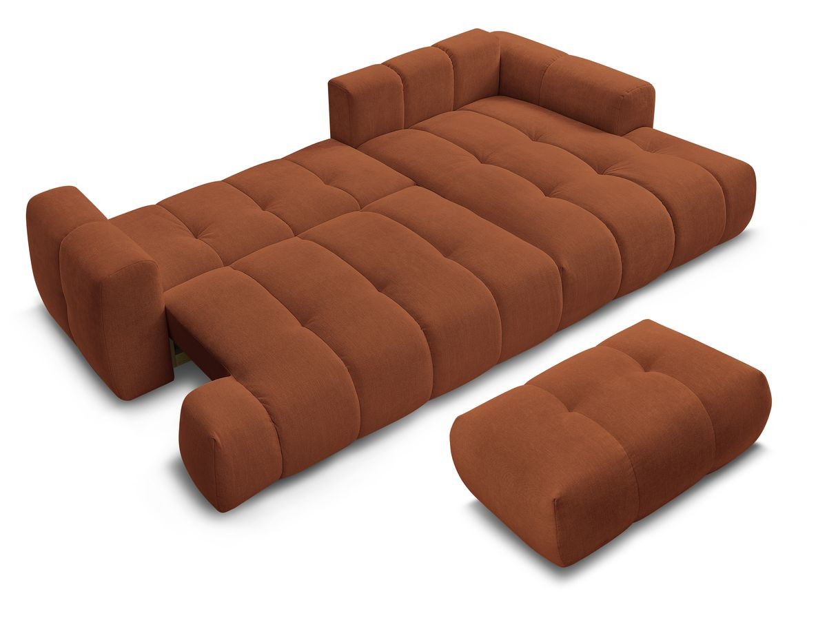 Canapé d'angle convertible FUJI tissu lisse avec pouf