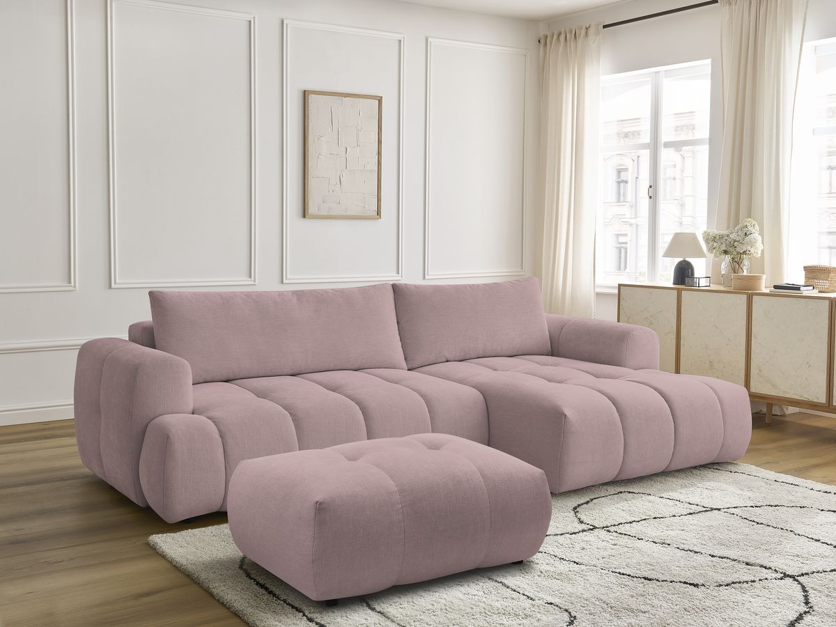 Canapé d'angle convertible FUJI lisse avec pouf rose — vue 5