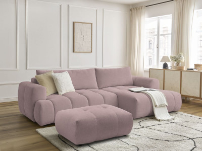 Canapé d'angle convertible FUJI tissu lisse avec pouf