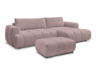 Canapé d'angle convertible FUJI tissu lisse avec pouf