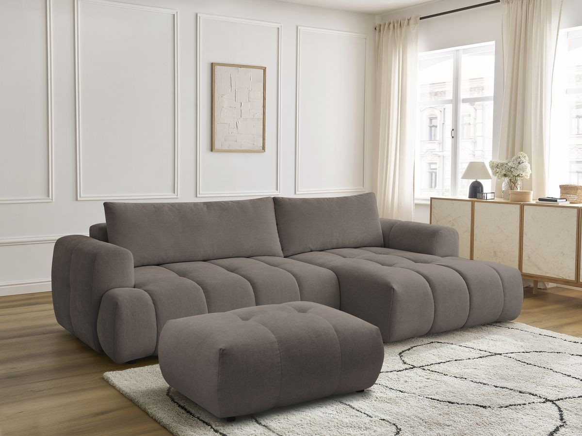 Canapé d'angle convertible FUJI lisse avec pouf taupe — vue 5