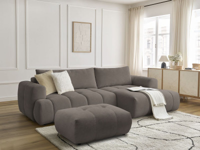 Canapé d'angle convertible FUJI tissu lisse avec pouf