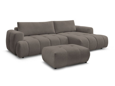 Canapé d'angle convertible FUJI tissu lisse avec pouf