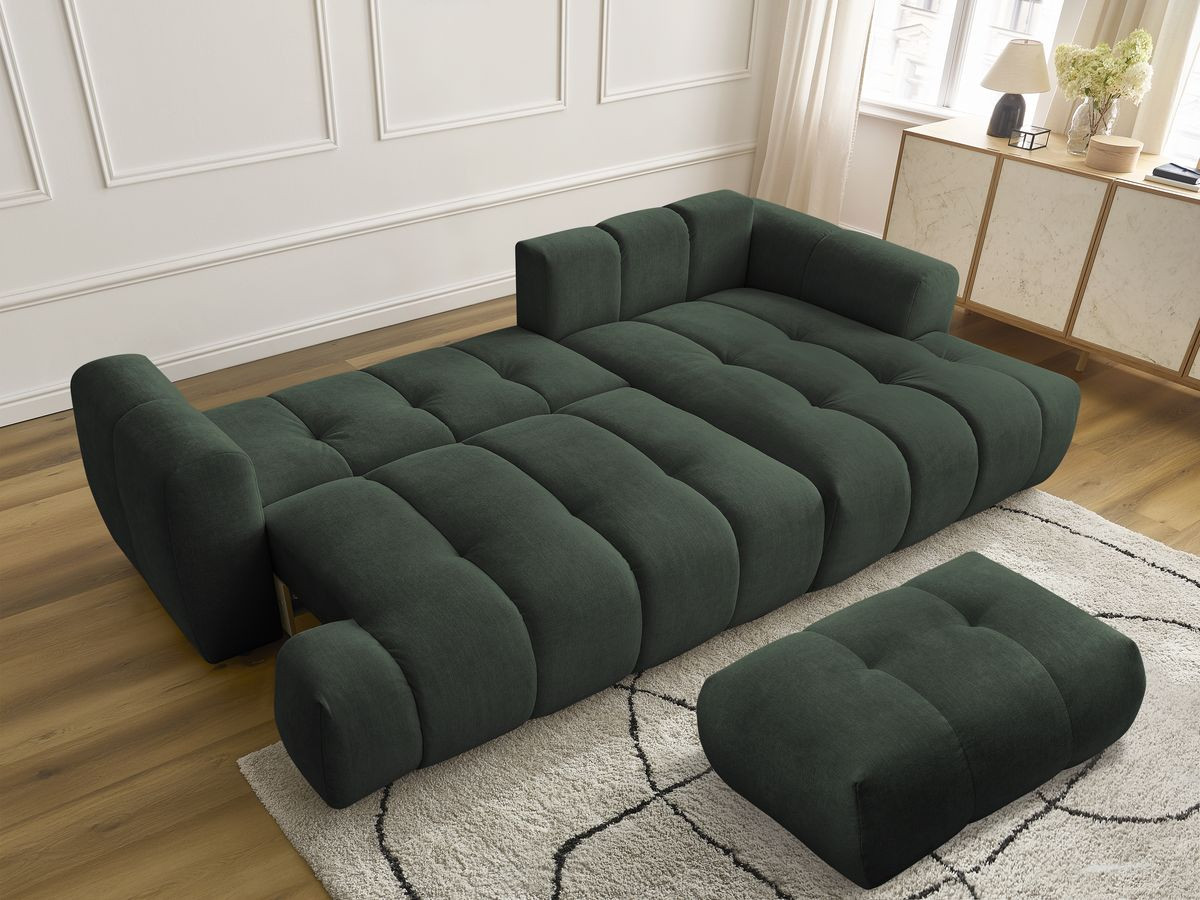 Canapé d'angle convertible FUJI tissu lisse avec pouf