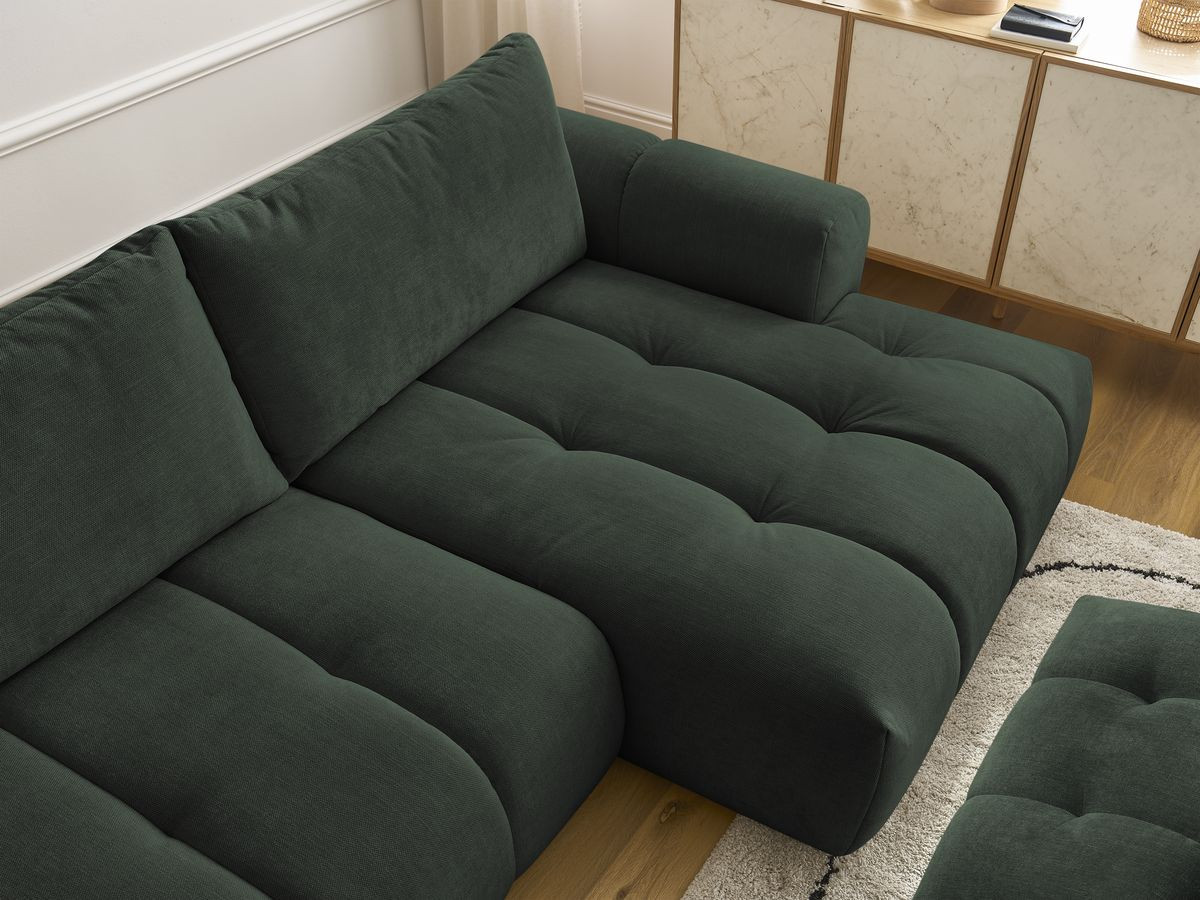 Canapé d'angle convertible FUJI tissu lisse avec pouf