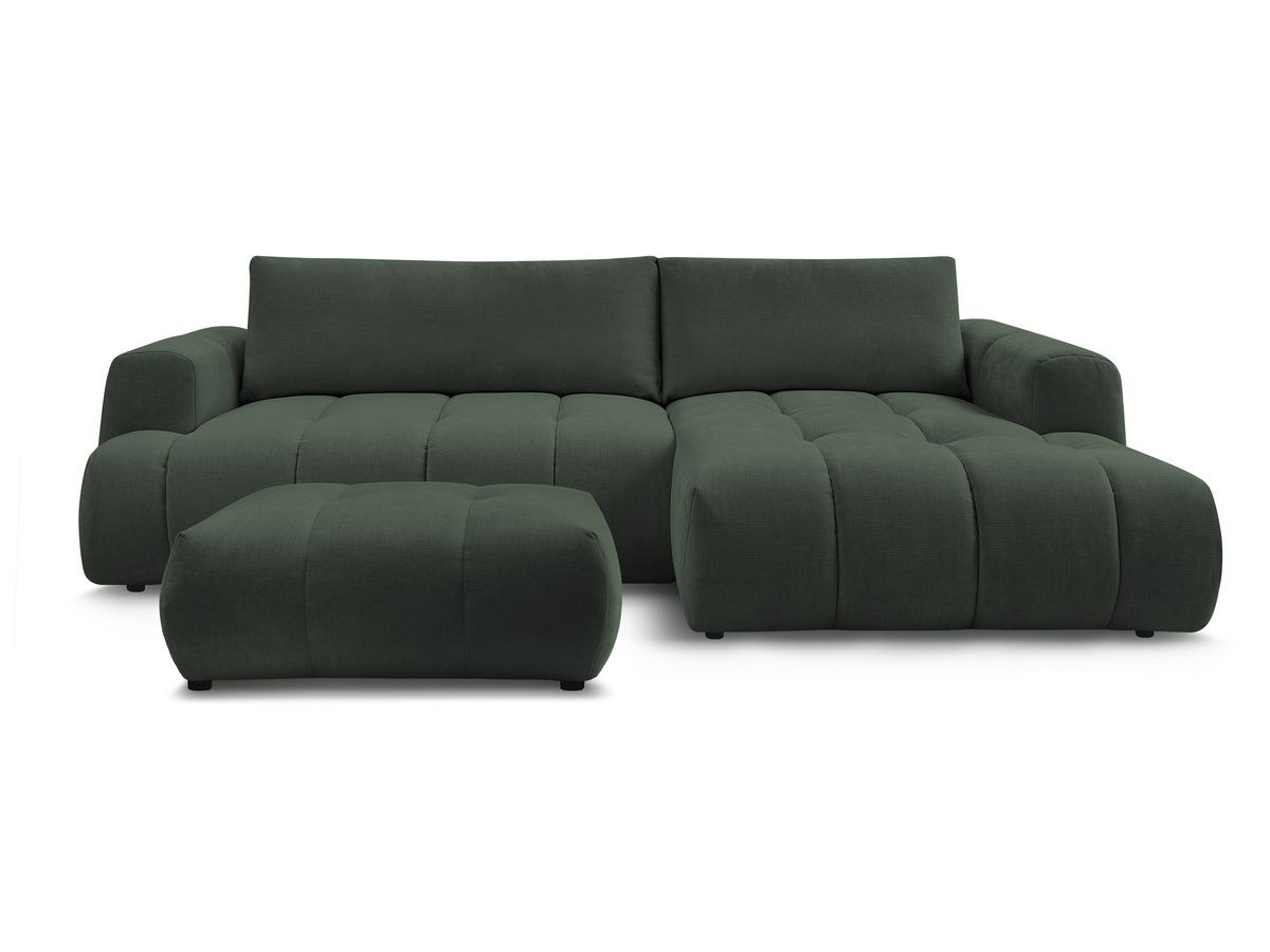 Canapé d'angle convertible FUJI tissu lisse avec pouf