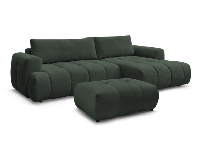 Canapé d'angle convertible FUJI tissu lisse avec pouf