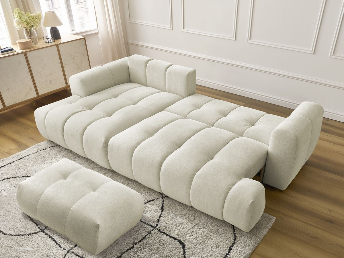 Canapé d'angle convertible FUJI tissu lisse avec pouf