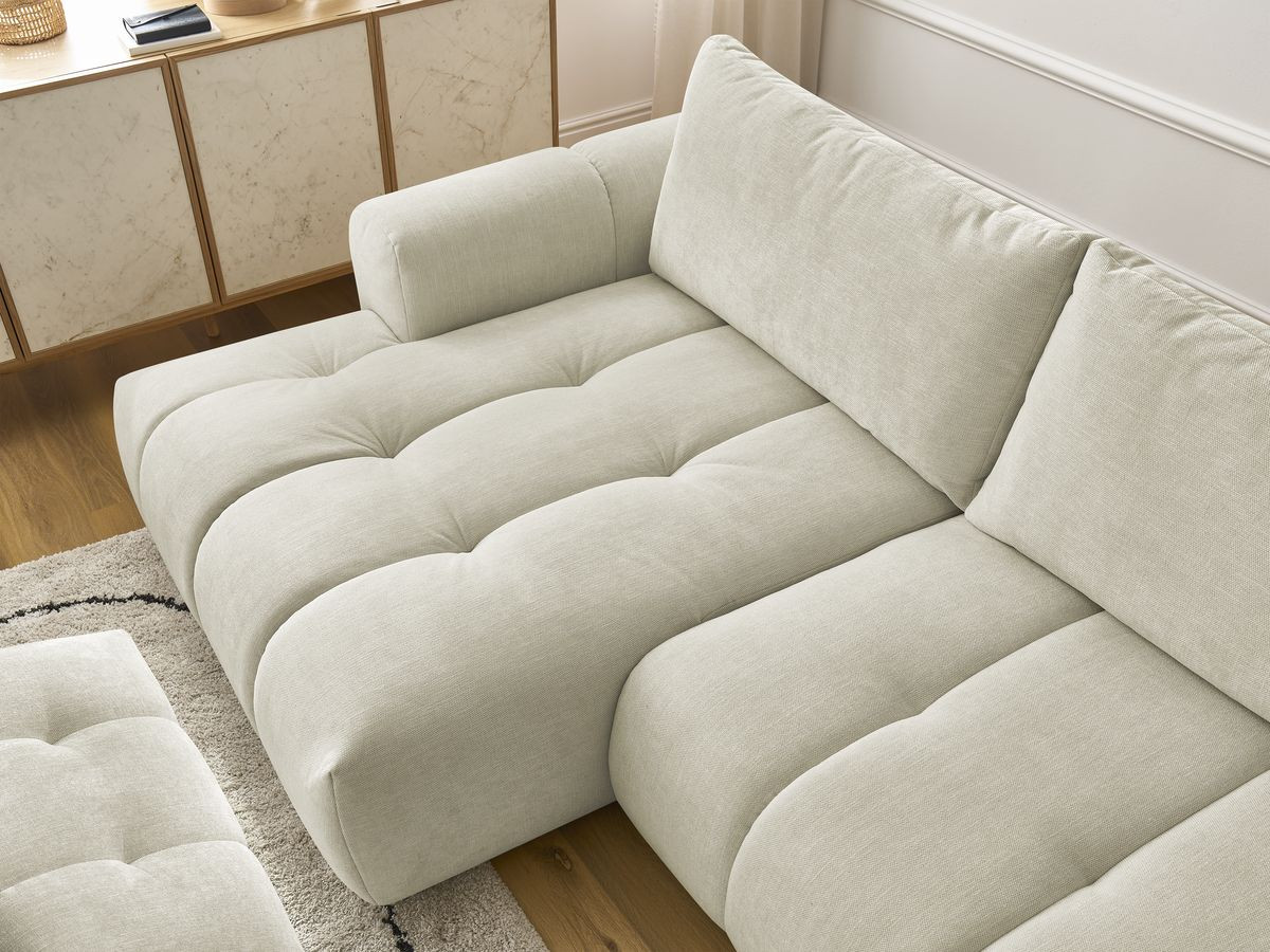 Canapé d'angle convertible FUJI tissu lisse avec pouf