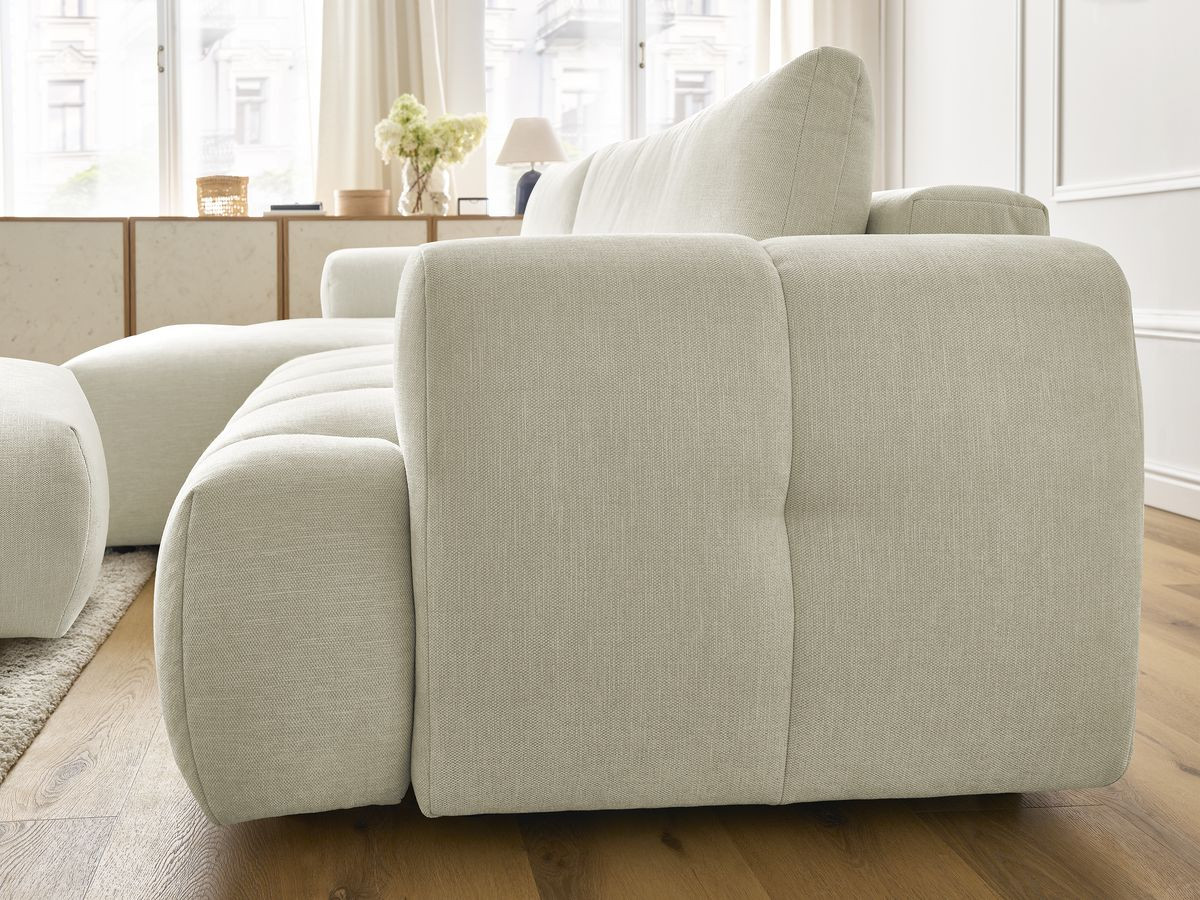 Canapé d'angle convertible FUJI tissu lisse avec pouf