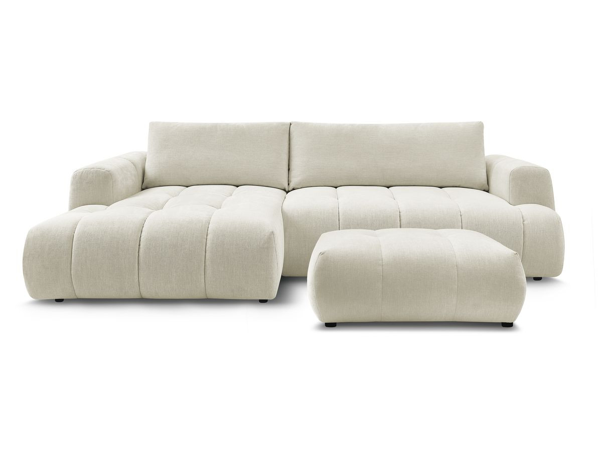 Canapé d'angle convertible FUJI tissu lisse avec pouf