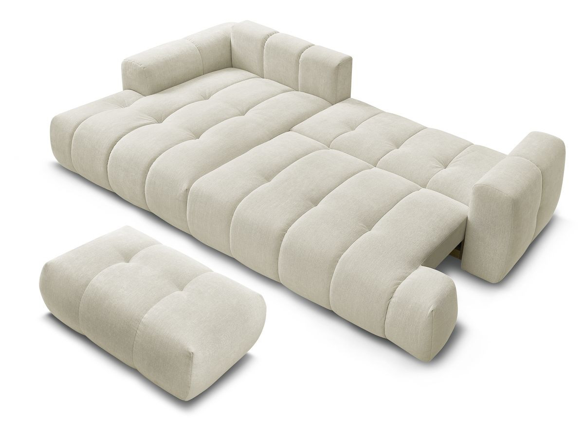 Canapé d'angle convertible FUJI tissu lisse avec pouf