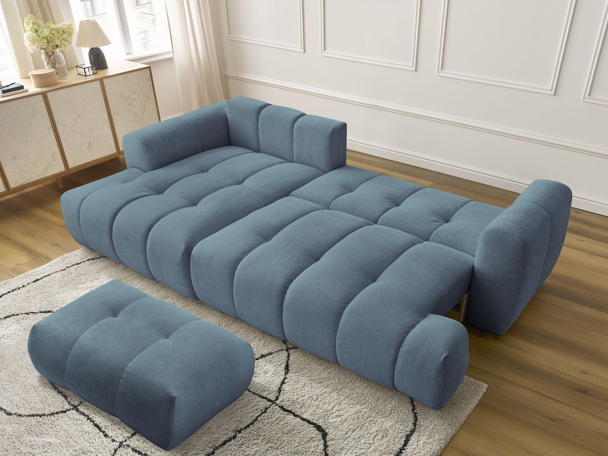 Canapé d'angle convertible FUJI tissu lisse avec pouf