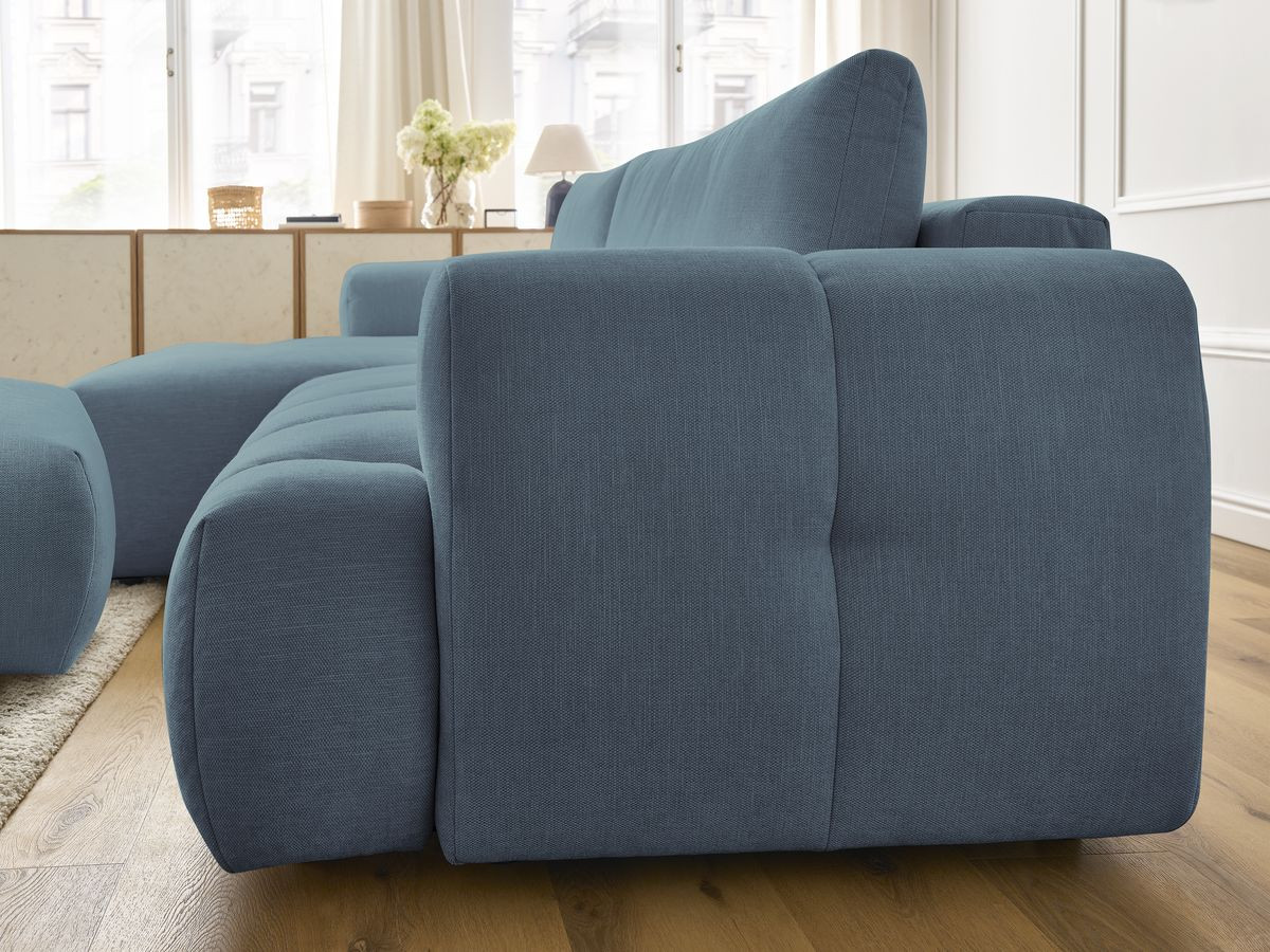 Canapé d'angle convertible FUJI tissu lisse avec pouf