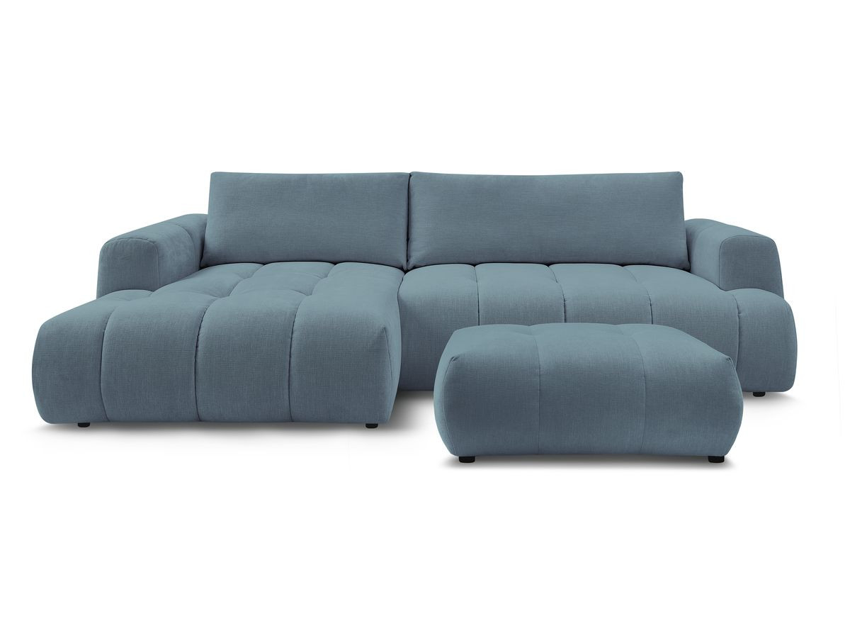 Canapé d'angle convertible FUJI tissu lisse avec pouf