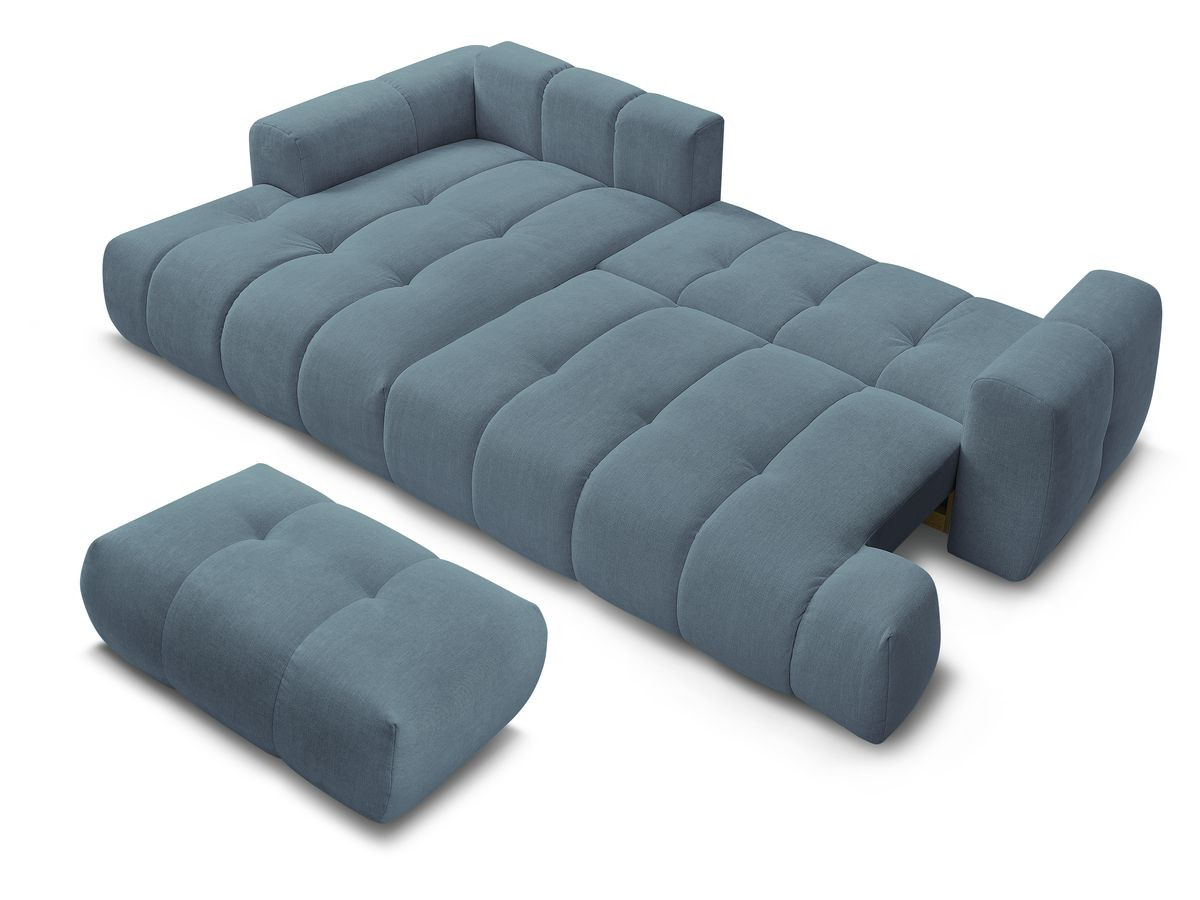 Canapé d'angle convertible FUJI tissu lisse avec pouf