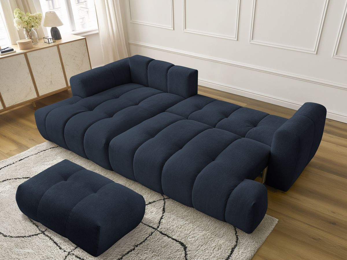 Canapé d'angle convertible FUJI tissu lisse avec pouf