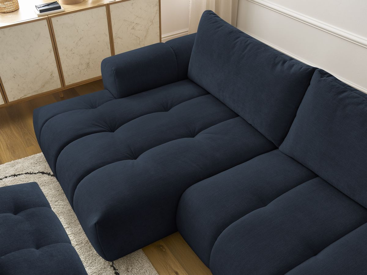 Canapé d'angle convertible FUJI tissu lisse avec pouf