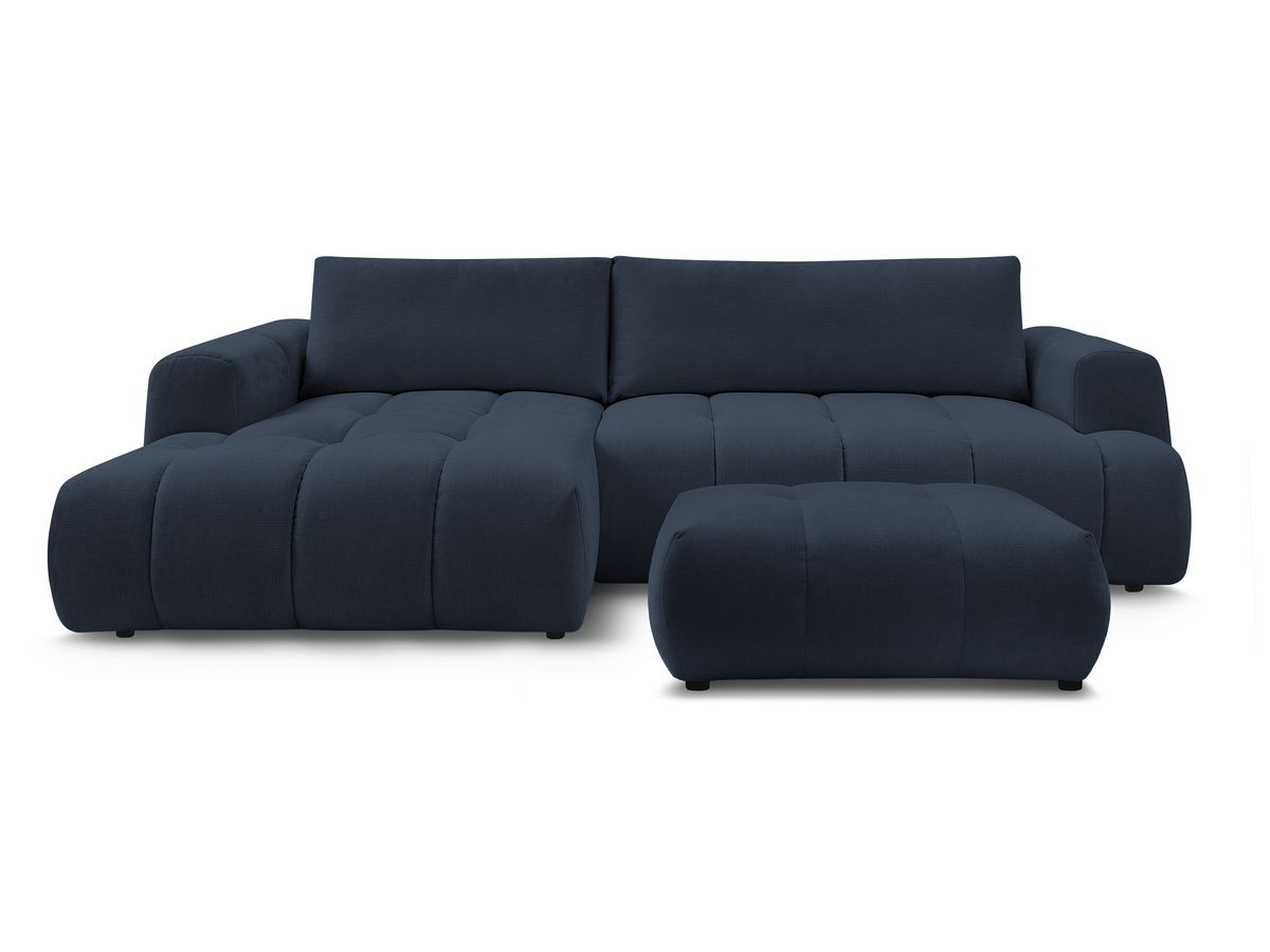 Canapé d'angle convertible FUJI tissu lisse avec pouf