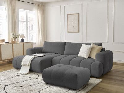 Canapé d'angle convertible FUJI tissu lisse avec pouf
